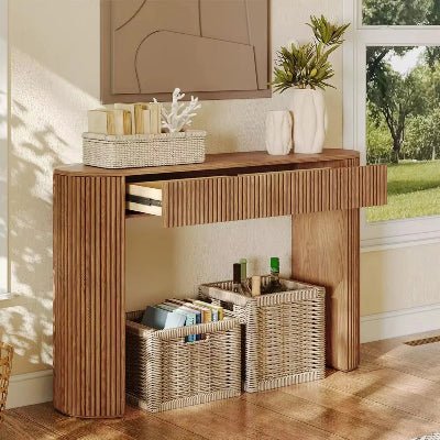 Console en bois nervuré avec rangements intégrés - Bohaé Paris