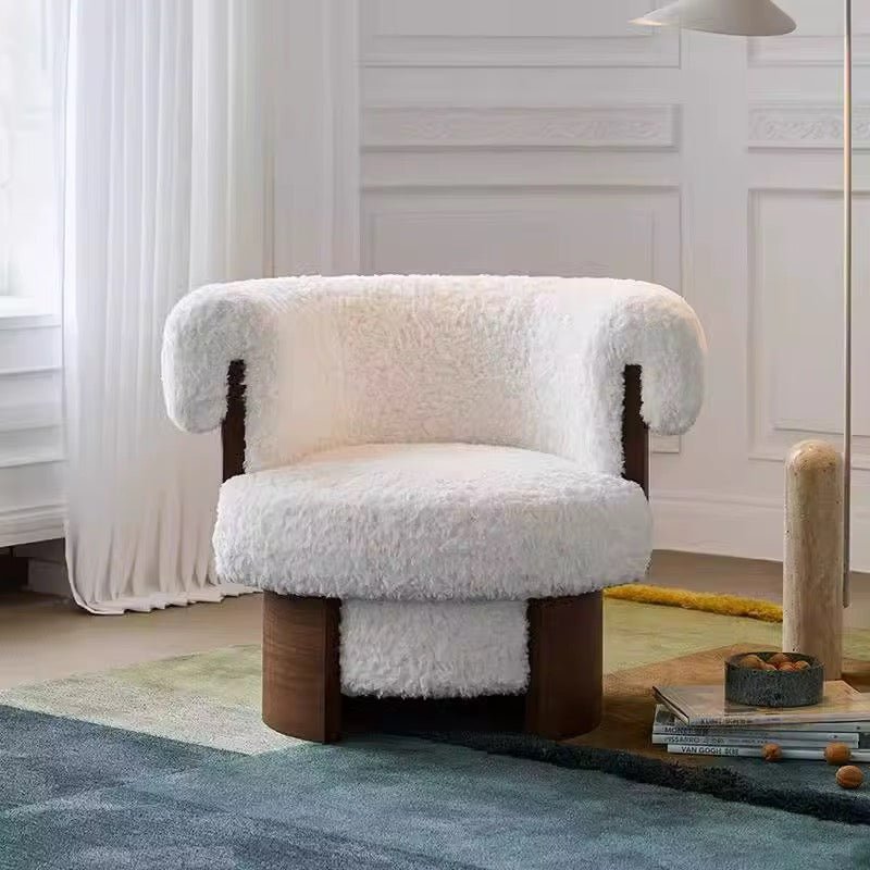 Fauteuil design en bois et tissu bouclette - Bohaé Paris