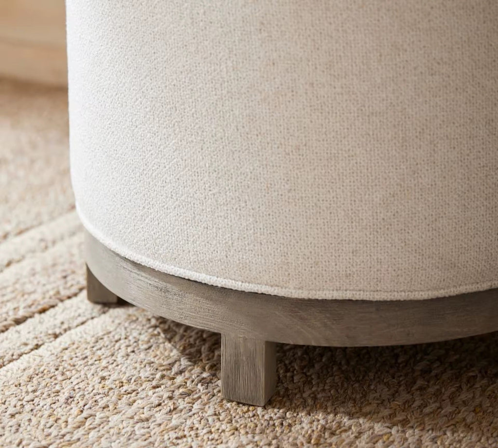 Pouf rond en tissu et base bois massif - Bohaé Paris