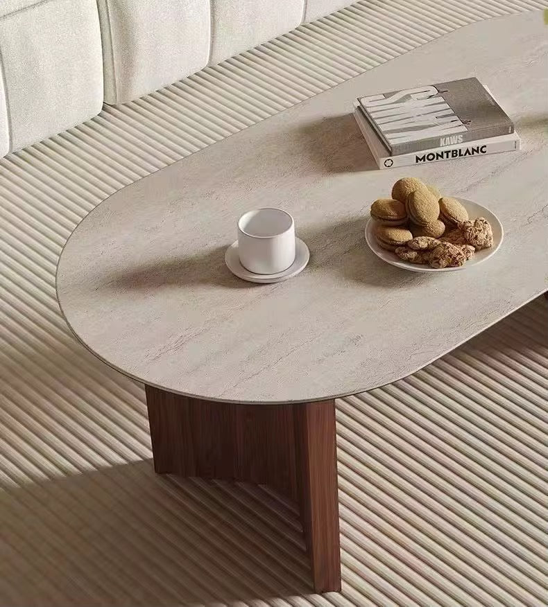 Table basse travertin et bois - Bohaé Paris